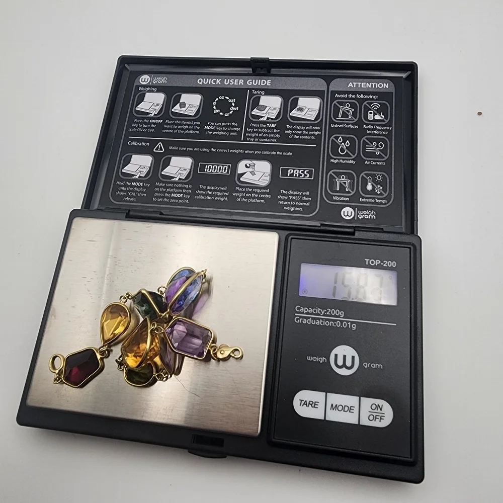 Vintage 18 Karat Gold Gemstone (Aqua, Sapphire, Topaz, & More) Bracelet (7") - Picture 9 of 10